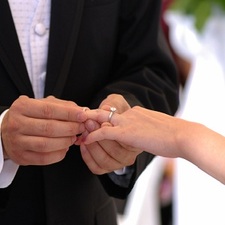 The exchange of the rings during a wedding ceremony takes place ...